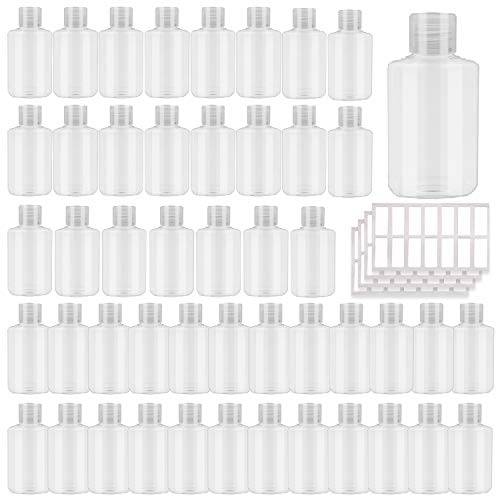 INNOLIFE 48 Pack Plastic Bottles with Flip Top Cap, 2oz 60ml Small Plastic Squeeze Bottles Refillable Travel Size Bottles for Toiletries and Lotions, Empty Cosmetic Containers- 56pcs Labels