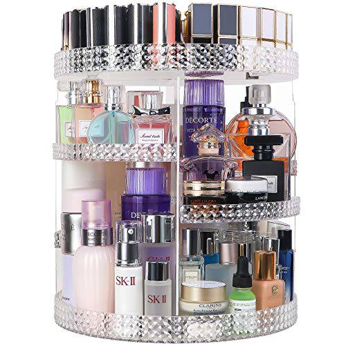 HEMTROY 360 Rotating Makeup Organizer, Plus Size Capacity 7 Layers Adjustable Organizador de Maquillaje Fits Vanity Countertop, Make Up Organizers and Storage Toner, Perfume, Lipstick or More (Clear)