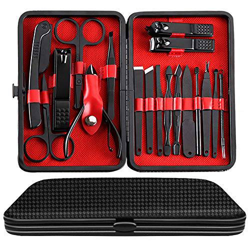 Manicure Set Pedicure Kit Nail Clippers - Professional Grooming Kit High Precision Stainless Steel Nail Cutter Nail File Sharp Nail Scissors and Clipper Fingernails with Portable stylish case (Black)