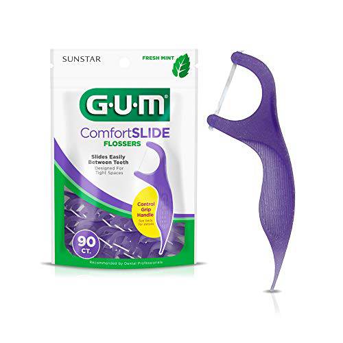 GUM - 887DD Comfort Slide Flossers for Tight Spaces, Fresh Mint, Dental Floss Picks, 90 Count (Pack of 6)