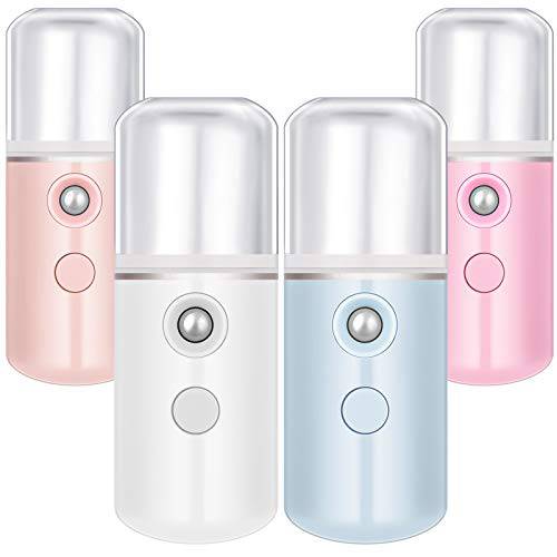 4 Pieces Nano Sprayer Nano Facial Mister Portable Mini Face Mist Handy Sprayer Atomization Eyelash Extensions Cool Facial Steamer for Skin Care USB Rechargeable (White, Light Pink, Blue, Pink)