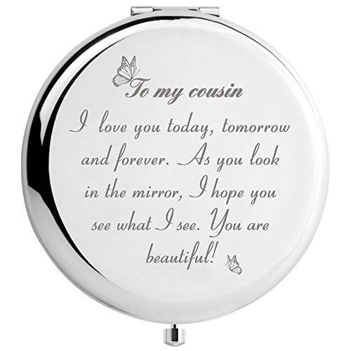 DIDADIC Cousin Gifts for Women Birthday, to My Cousin Travel Makeup Mirror for Graduation for Cousin
