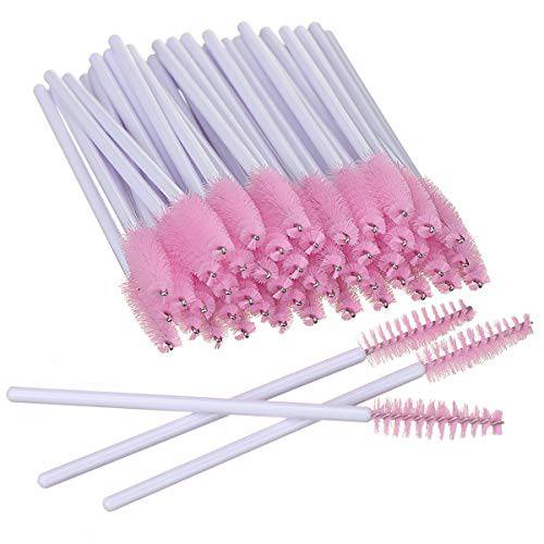 100 PCS Mascara Brushes Disposable Eyelash Brushes Eye Lash Eyebrow Applicator Cosmetic Makeup Brush Tool (White-Pink)