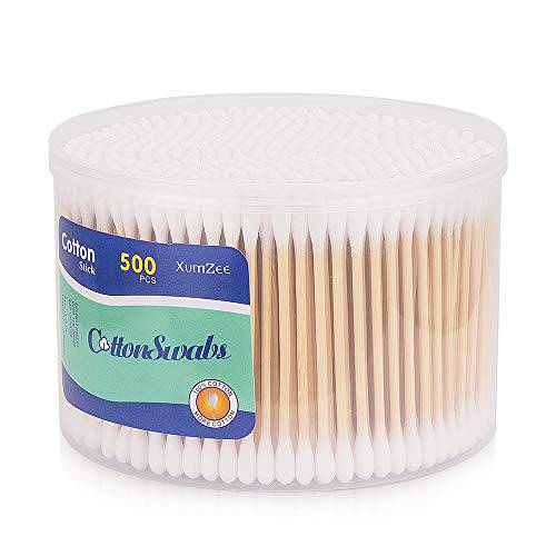 500 Count Cotton Swabs with Strong Bamboo Sticks by Xumzee, Pure Natural Cotton Heads, Biodegradable, Cruelty-Free Cotton Buds