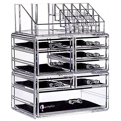 Cq acrylic Makeup Organizer Skin Care Large Clear Cosmetic Display Cases Stackable Storage Box With 8 Drawers For Vanity,Set of 3
