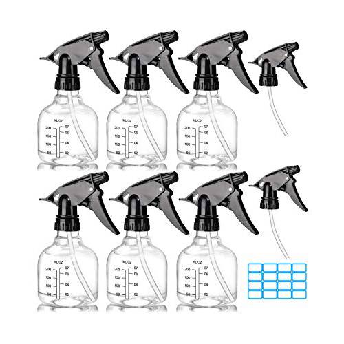 Empty Plastic Spray Bottles 8oz for Cleaning Solutions Hair Plants, 6 Pack Small Spray Bottle with Measurements Durable Adjustable Nozzle and Labels
