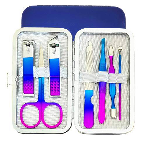 QURIPE 7pcs Manicure set, Nail Clippers Kit, Stainless Steel Manicure Kit, Nail Clipping Tools Portable Travel Grooming Kit, The Best Gift with Luxurious Case(Multicolor)