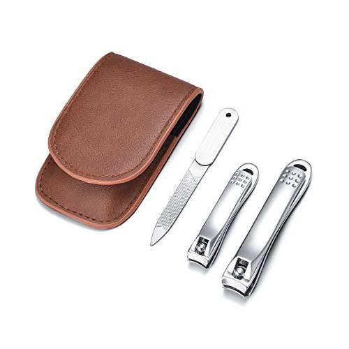 YOUGUOM Nail Clipper Set - Stainless Steel Fingernail Clippers Toenail Curved Blades Nail Cutter and Nail File w/PU Sheath for Men Women