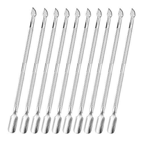 YAIKOAI 10 Pieces Stainless Steel Cuticle Pusher Cutter Professional Double Ended Metal Manicure Pedicure Tool Pusher for Fingernails, Toenails