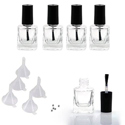Adecco LLC Empty Nail Polish Clear Bottles with Brush Cap Funnel and Mixing Ball(10ml 5p)