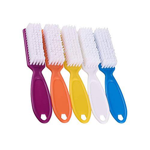 USUNQE Pack of 5 Hand Nail Cleaning Brushes with Long Handle Bar Grip, Rondom Colors