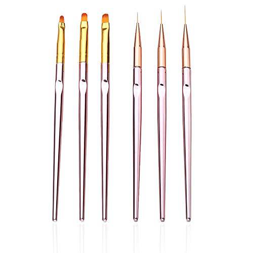 6PCS Nail Art Liner Brushes Set, UV Gel Acrylic Nail Art Drawing Painting Brushes Rose Gold Handle French Stripe Lines Painting Nail Pens