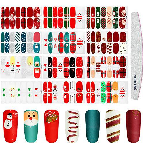 12 Sheets Christmas Nail Stickers Christmas Nail Wraps for Women Nail Polish Strips Full Nail Wraps with Deer Snowman Xmas Tree and Nail File for Art Christmas Decoration Manicure (Cool Style)