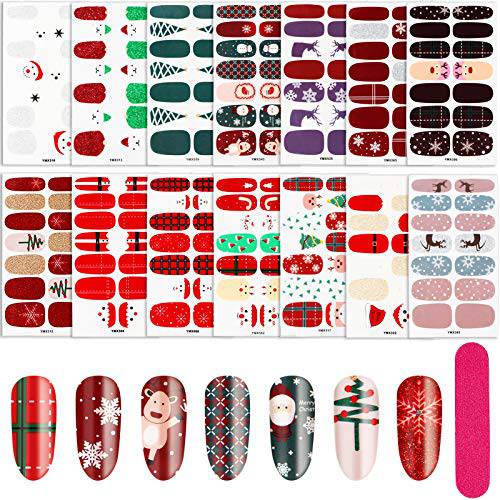 14 Sheets Christmas Nail Wraps Adhesive Nail Decals Strips Nail Art Stickers with Nail Buffer Files for Women Girl Christmas Decoration