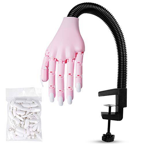 HoMove Nail Practice Hand, Professional Practice Hand for Acrylic Nails with 100pcs Fake Nails, Flexible Movable False Fake Hands for Nail Manicure DIY Print Practice Tool