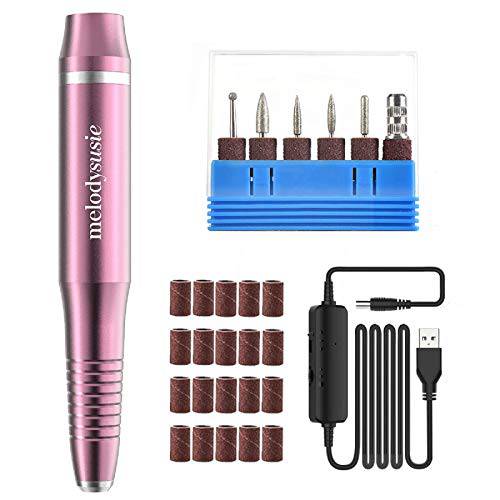 MelodySusie Electric Nail Drill Kit, Portable Electric Nail File Set for Acrylic Gel Nails, Professional Nail Drill Machine Efile Manicure Pedicure Tools with Nail Drill Bits for Home Salon Use, Pink