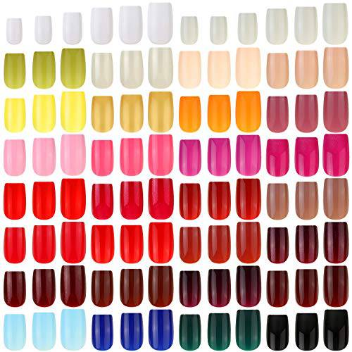 30 Sets 720 Pieces Medium Square Press on Nails Fingernails Glossy False Nail Full Cover Artificial Fake Nail Colorful Acrylic Nail Kit for Nail Design Salon (Assorted Colors)