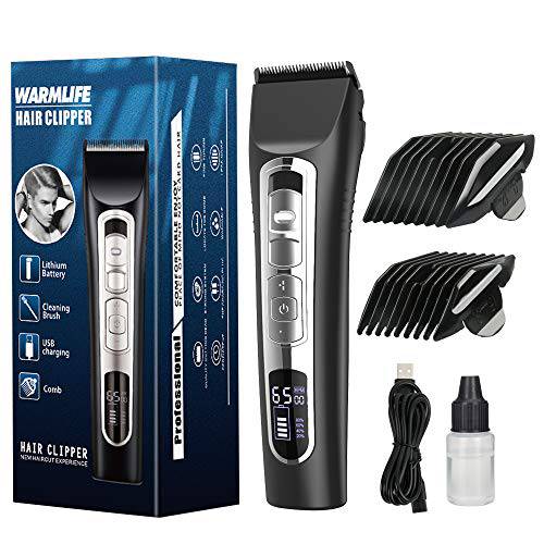 WARMLIFE Hair Clippers for Men Professional, Electric Mens Cutting Kit, Premium Hair Trimmer with LED Display, 3 Speed, 4 Comb Accessories, X6-Silver