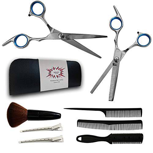 Home Hair Cutting Kit Women, Men and Pets- Professional Barber Haircut Scissors Kit for Home Stylist, Salon- Stainless Steel Shears for Trimming and Thinning