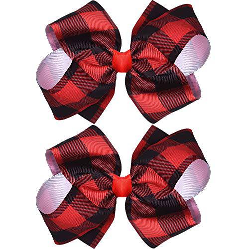 Syhood 2 Pieces Christmas 6.3 inch Large Bows with Alligator Clips Plaid Bow Hairpin Checkered Bow Hair Accessories for Girls Women Christmas Party (Black Red Plaid)