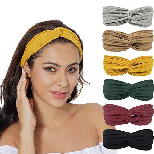 RINCO Headbands for Women, Casual Boho Stretchy Hair Bands for Girls Yoga Workout Non Slip Sweat Vintage Hair Accessories,6 Packs
