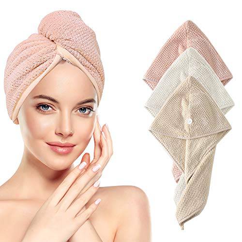 Microfiber Hair Towel Warp, Smilco 3 Pack Hair Turbans for Wet Hair, Curly Hair - Women Quick Hair Drying Towels