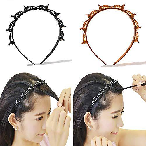 Headbands for Women Head bands with Braided Hair Clips for Girls Thin Plastic Headband with Clips, Fashion Braided Headbands Double Layer Twist Plait Hair Tools, Double Bangs Hairstyle Hairpin for Work out