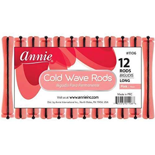 Annie Long Cold Wave Rods with Rubber Band for Hair Curling and Perm Styling - Pink - Set of 3 Packs of 12 (36 Pieces)