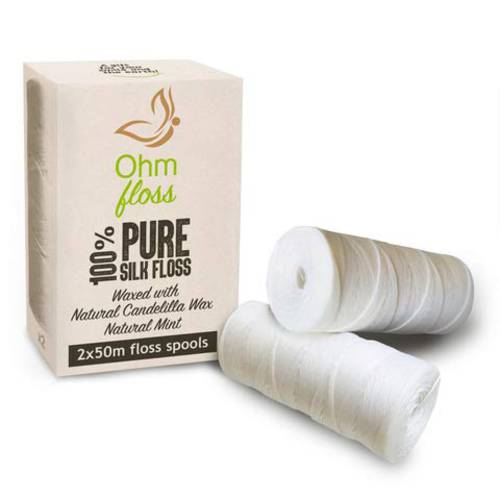 Ohm Floss Refill - Biodegradable Natural Silk Dental Floss 2-Pack, for Refillable Bamboo and Steel Containers, Natural Candelilla Wax, 100% Compostable Eco-Friendly Zero Waste Oral Care, 110 yds/100m