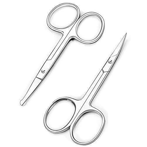 Eyebrow Scissors , Nose Hair Scissors Eyebrow Trimmer for Women and Nose Hair Trimmer for Men Mustache Beard Trimming Facial Nose & Ear,Professional Durable Stainless Steel Small Scissors - Upgrade