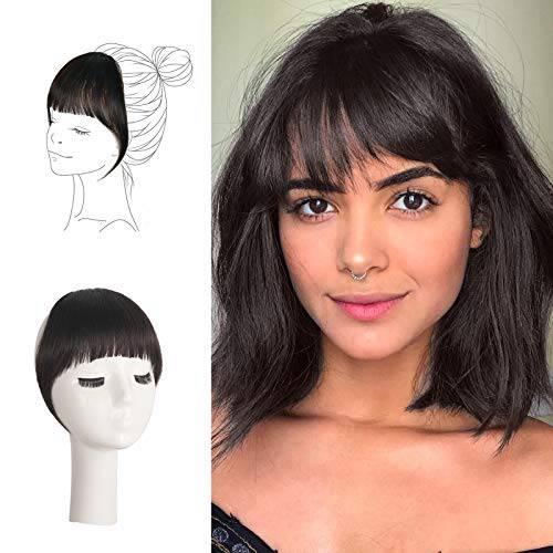 FESHFEN Clip in Bangs 100% Human Hair Extension Curved Bangs French Bangs Caramel Blonde Fringe Hair Pieces Clip on Natural Flat Neat Bangs with Temples One Piece Hairpiece Extension for Women Girls