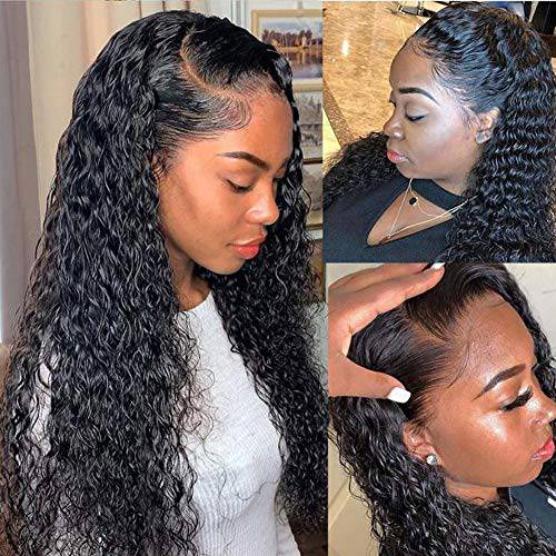 ISEE Hair Transparent Water Wave Lace Front Wigs Human Hair Pre Plucked 20 Inch 150% Density Brazilian 13x4 Lace Closure Deep Curly Wave Human Hair Wigs for Black Women Natural Black