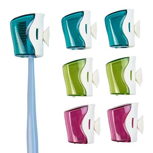 Framendino, 6 Pack Toothbrush Head Covers with Suction Cup Toothbrush Protective Case Great Toothbrush Cover Holder for Home Travel Outdoor Camping