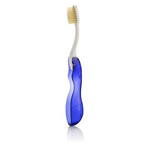 MOUTHWATCHERS - Manual Toothbrushes - Blue Special Travel - 1 Count - Floss Bristle Silver - Invented by Doctor Plotka’s