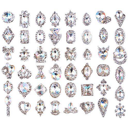 48PCS 3D Luxury Nail Art Rhinestones Nail Diamonds Glass Crystal AB Metal Gems Jewels Stones for DIY Nail Art Work Design Decoration Craft Jewelry Making