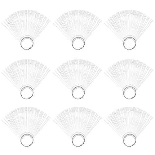 Hedume 12 Set Total 600 Tips Clear Nail Swatches Sticks with Metal Screw Split Ring Holder, Transparent Fan-shaped Nail Art Tips, Nail Art Supplies for Nail Art Polish Display and Home DIY
