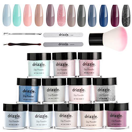 Drizzle Beauty Nail Dip Powder 12 Colors, Dip Powder Nail Starter Kit, Acrylic Nail Dip Powder Kit, Pink Purple Blue Gray Nude Series, No Nail Lamp Needed.
