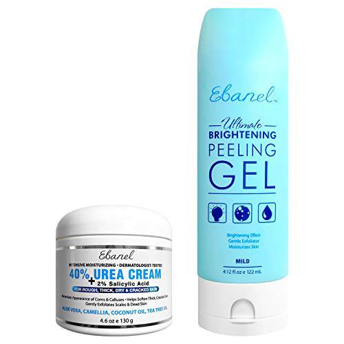 Ebanel Bundle of 40% Urea Cream 4.6 Oz, and Exfoliating Face Scrub Peeling Gel 4.12 Oz