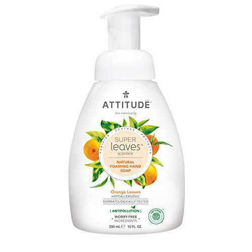 ATTITUDE Foaming Hand Soap, Plant and Mineral-Based Ingredients, Vegan and Cruelty-free Personal Care Products, Orange Leaves, 10 Fl Oz