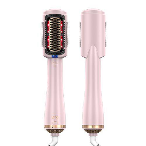 LENA Hair Straightener Brush Dryer PRO Blow Dryer Hot Air Brush - Anti-Scald Straightening Iron Comb Styler with Extra Ion Care, Far Infrared Heating and 3 Modes for Long & Medium Length Hair, Pink