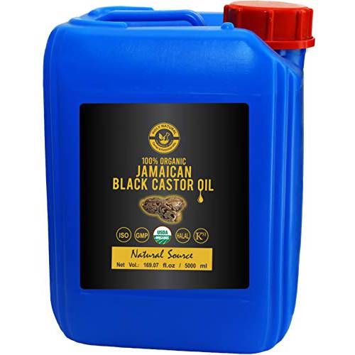 Organic Jamaican Black Castor Oil (169.07 fl oz) USDA Certified, Traditional Handmade with Typical and Traditional roasted castor beans smell,100% Pure black Castor Oil (No Additive, No preservative)