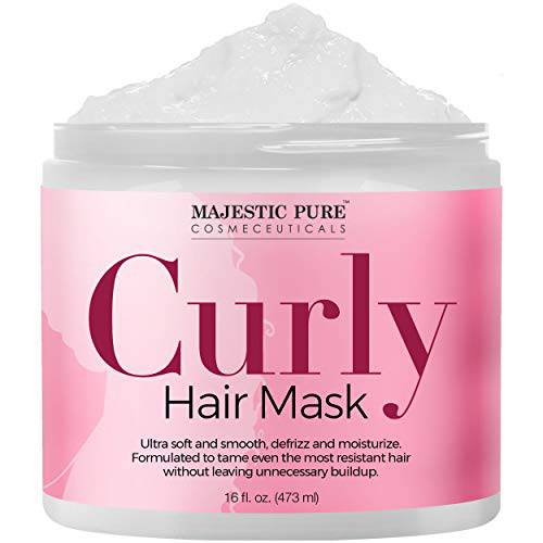 MAJESTIC PURE Curly Hair Mask for Ultra Soft & Smooth Hair, Defrizz, Moisturize, Deep Conditioning Hair Treatment for Dry Damaged Hair and Chemically Processed Hair, 16 Fl. Oz.