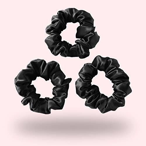 ZIMASILK 100% Mulberry Silk Hair Scrunchies,Best For Women And Girls’Hair.19MM Elastic Hair Bands for Ponytail Holder.Gentle And No hurt. (3 Pack,Black)