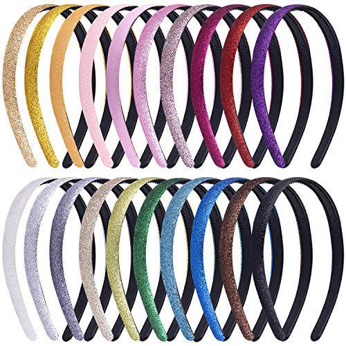 Duufin 20 Pieces Glitter Headbands Colorful Plastic Headbands with Teeth Sparkle Headbands for Girls and Women, 20 Colors