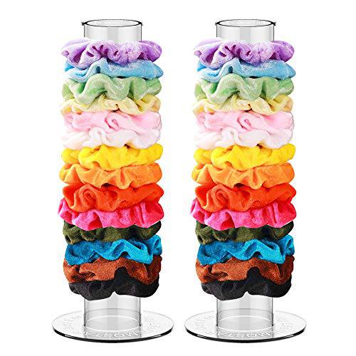 Demostar 2 Pcs Acrylic Scrunchie Holder Stand, 10 inches Clear Jewelry Bracelet Display Organizer, Large Capacity Scrunchy Storage Tower, Gifts for Teen Girl, Keep Makeup Table Tidy