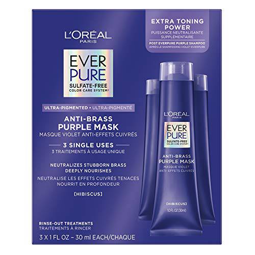 L’Oreal Paris EverPure Ultra Pigmented Anti Brass Purple Rinse-Out Mask for Bleached, Blonde or Highlighted Hair, 3 Ounce