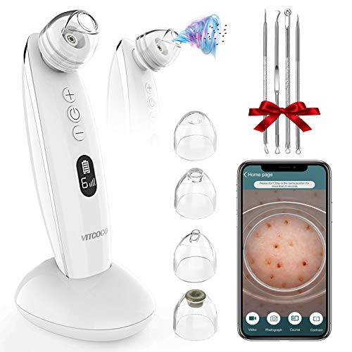 Blackhead Remover Vacuum, VITCOCO 5MP Visible Electric Blackhead Suction Tool, 6 Modes & 4 Replaceable Suction Probes, LED Display, USB Rechargeable Blackhead Extractor Tool