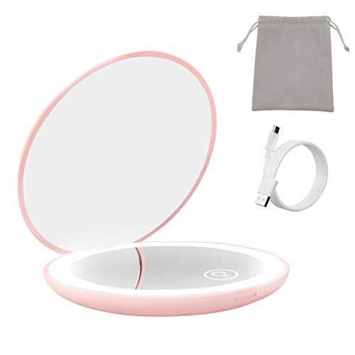 Milishow Compact Mirror with LED Light,1x/10x Magnifying Rechargeable Mirror,3.5in Pocket Mirror, Dimmable Travel Mirror for Purse,Pocket,Handheld 2-Sided Makeup Mirror (White 1Pack)