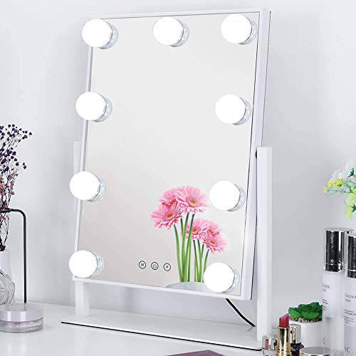 NUSVAN Vanity Mirror with Lights,Makeup Mirror with Lights with 9 Dimmable LED Bulbs, 3 Color Lighting Modes Detachable 10X Magnification Mirror Touch Control,360°Rotation