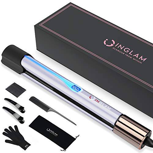 IG INGLAM 1 Flat Iron for Hair, Infrared Hair Iron 2 in 1, Hair Straightener Curler with Negative Ions, Gifts for Friends/Mom/Wife, Ceramic Tourmaline Titanium, Dual Voltage for Travel, Rose Gold